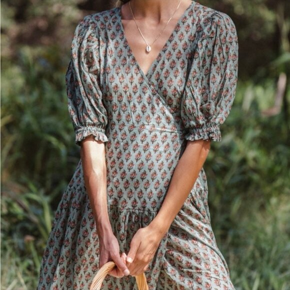 Daughters of India Zuri wrap dress in Sage XS - Picture 2 of 12